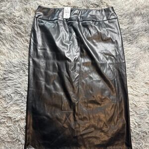 Ashley Stewart Black faux leather midi skirt